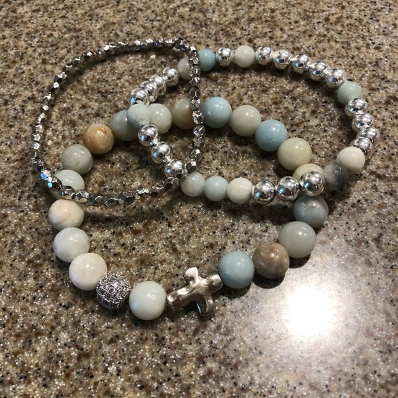 Amazonite and silver bracelet stack set - Picture 3 of 4